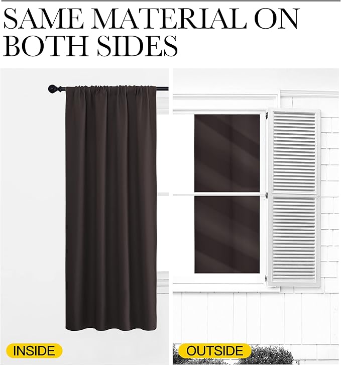 NICETOWN 84 Bedroom Curtains and Drapes - Energy Smart Thermal Insulated Rod Pocket Blackout Draperies/Panels for Living Room (2 Panels, 42 inches x 84 inches, Toffee Brown)