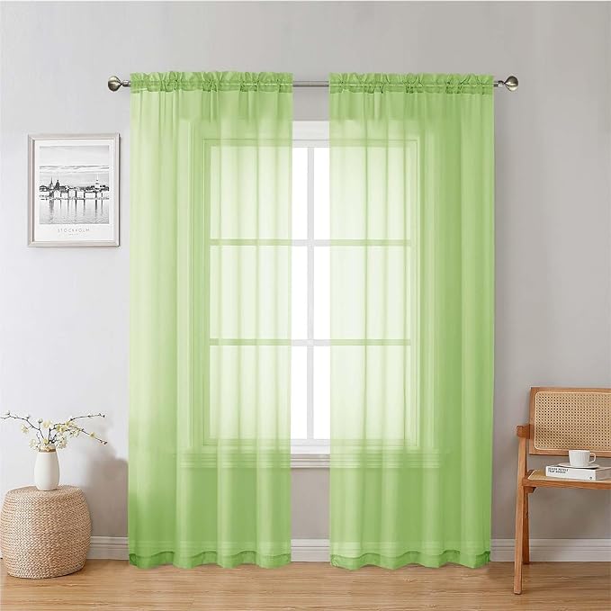 Lecloud Lime Sheer Curtains 78 Inches Long 2 Panels, Rod Pockets Light Filtering Living Room Decor Window Curtains for Bedroom, Elegant Solid Color Window Treatment Drapes, Each Panel 42" W x 78" L