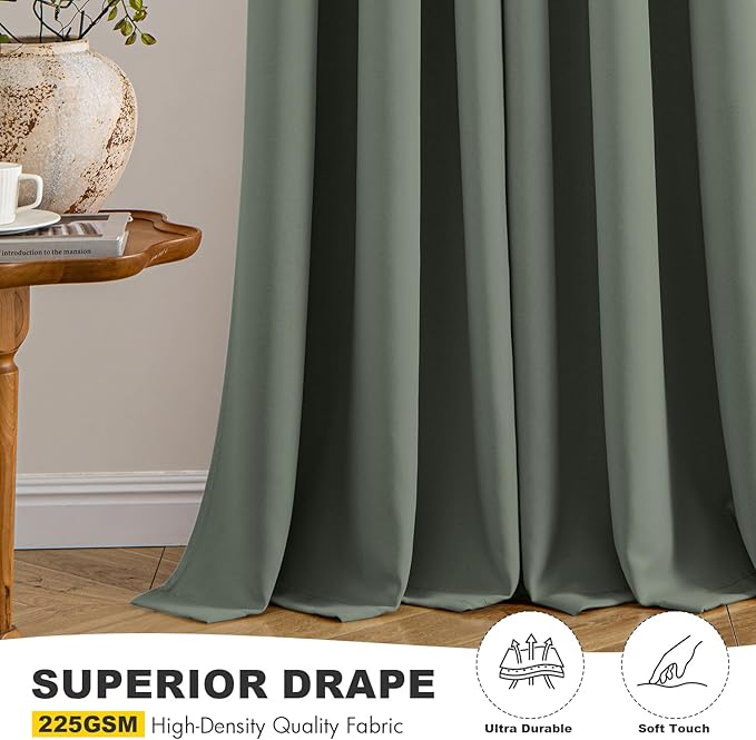 MIULEE Dark Mallard Blackout Curtains for Bedroom Living Room 72 Inches Long 2 Panels, Thermal Insulated Room Darkening Drapes Solid Grommet Noise Reduction Light Blocking Window Treatments 40x72 Inch