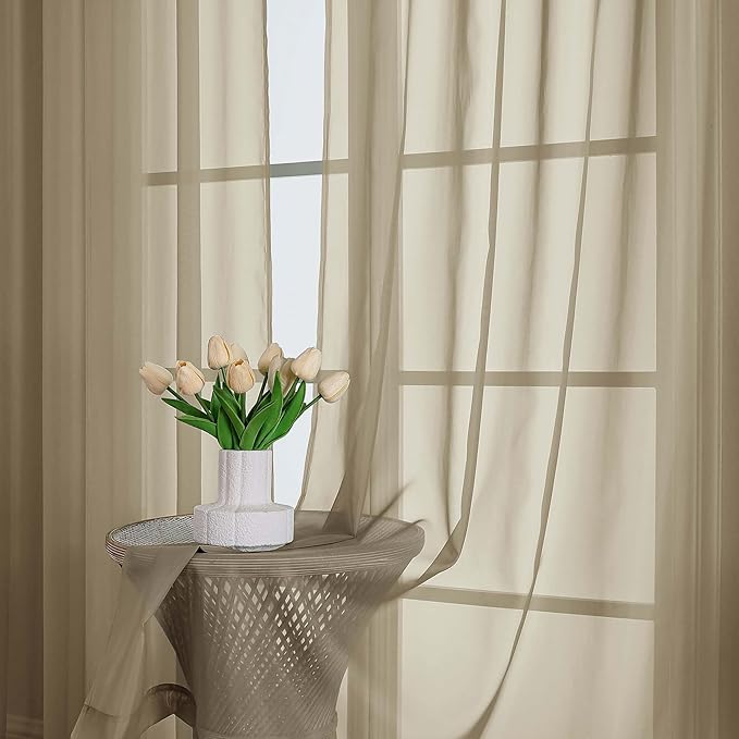 OWENIE Taupe Sheer Curtains 72 Inches Long 2 Panels Set, Transparent Voile Sheer Curtain for Living Room Bedroom Window Sliding Glass Door Treatment, 59 x 72 Inch, Taupe