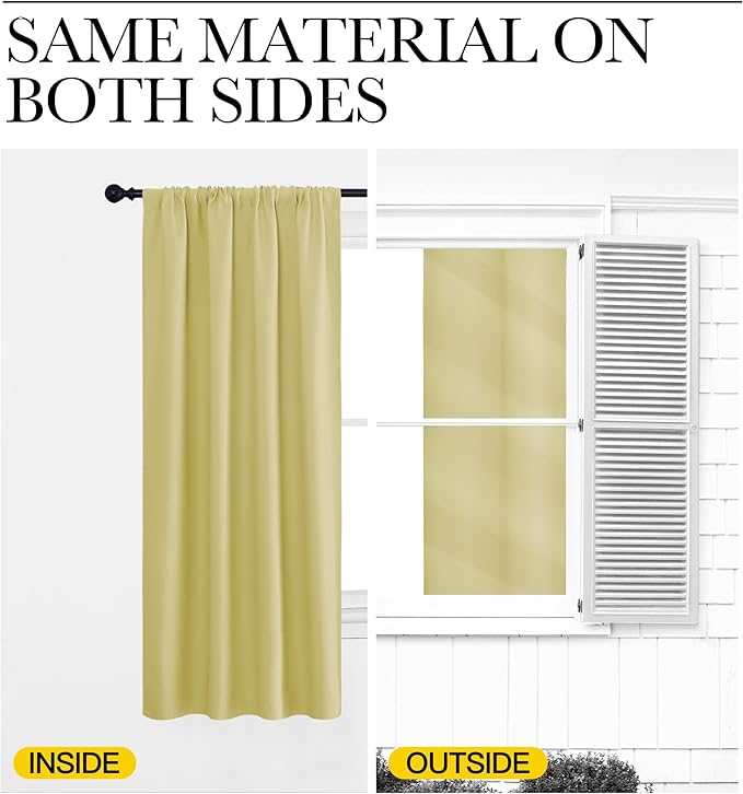 NICETOWN Kitchen Curtains, Short Blackout Curtains & Drapes, Paler Yellow, 34" Wide by 54" Long, 2 PCs, Thermal Insulated Blackout Curtain Panels for Kids Room, Play Room
