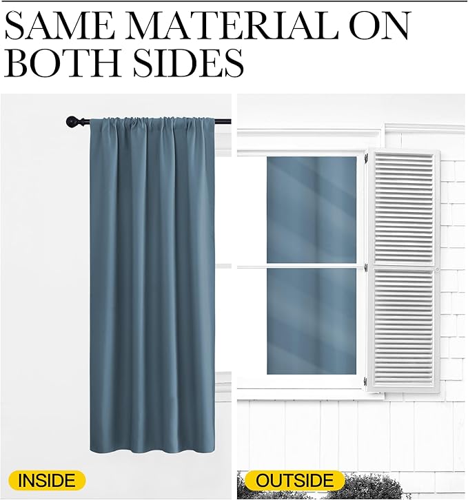 NICETOWN Blackout Curtains for Bedroom, Blackout Curtain Panels, Smoky Blue, 1 Pair, 42 by 45-inch, Window Treatment Energy Saving Thermal Insulated Solid Rod Pocket Blackout Drapes/Draperies