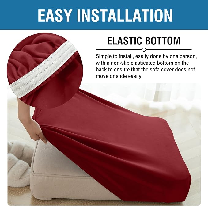 Couch Cover Stretch Velvet Sofa Cushion Cover 2-Piece - Elastic Washable Slipcover for Seat or Backrest, Couch Seat Covers for Sofas (Christmas Red)