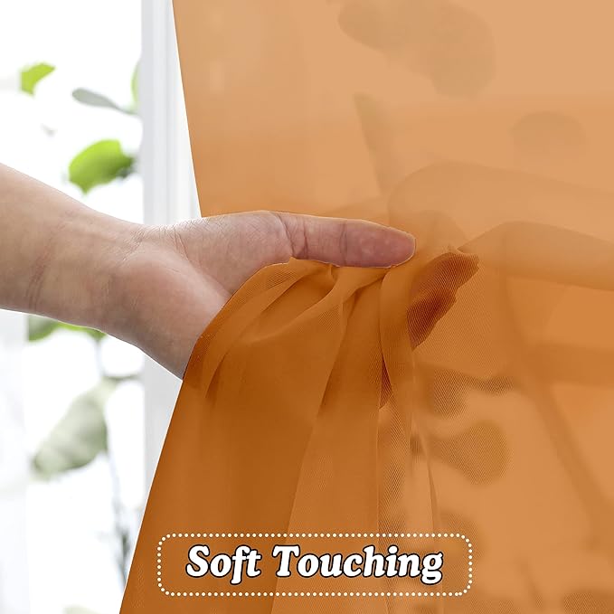 OVZME Sheer Orange Curtains 84 inch Length 2 Panels Set, Airy Soft-Touching Rod Pocket Voile Drapes for Living Room/Bedroom, Each 42" W x 84" L