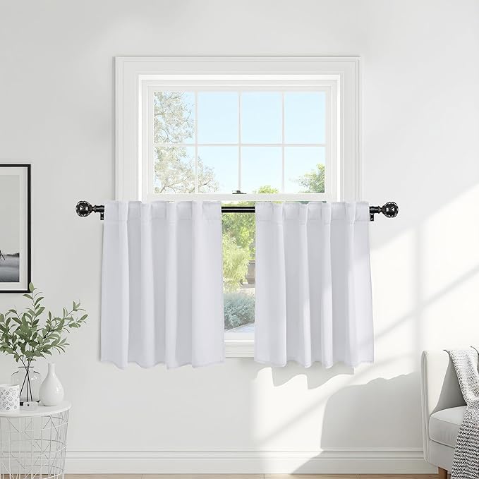 PONY DANCE 50% Light Filtering Room Darkening Curtains for Small Winow Lower Portion Decor Energy Saving Drapes for Kitchen Bedroom Bathroom Downstairs Window, W 29 x L 30, Pure White, 2 Panels