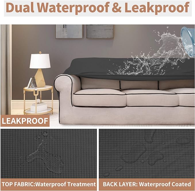 Easy-Going 100% Waterproof Chair Couch Cover, Dual Waterproof Sofa Cover, Stretch Jacquard Sofa Slipcover, Leakproof Furniture Protector for Kids, Pets, Dog and Cat (Chair, Dark Gray)