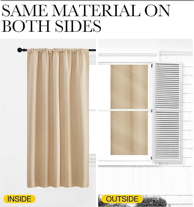 NICETOWN Blackout Room Darkening Curtains - Home Decoration Light & Noise Reducing Thermal Insulated Window Draperies with Rod Pocket Top (Biscotti Beige, Set of 2, 42 inches Wide x 45 inches Long)