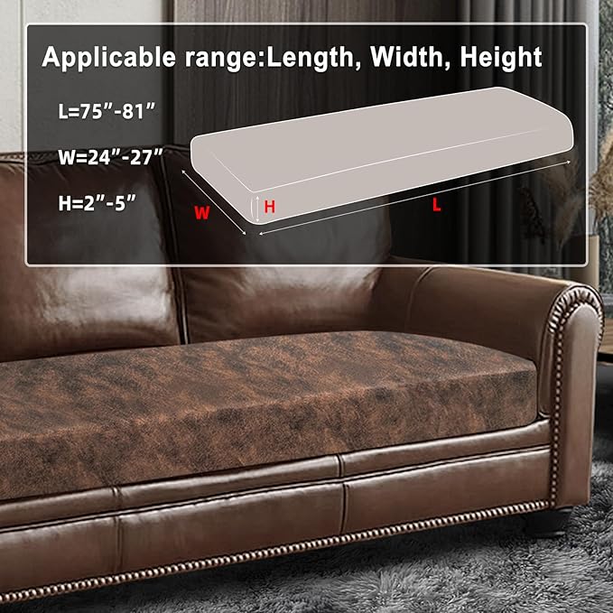 Leather Look Couch Cushion Covers Sofa Seat Slipcovers Sets Couches Furniture Protector for Sectional Armchair Loveseat Pets Kids Stretch Spandex Fabric (1 Cushion XL Sofa, Dark Brown)