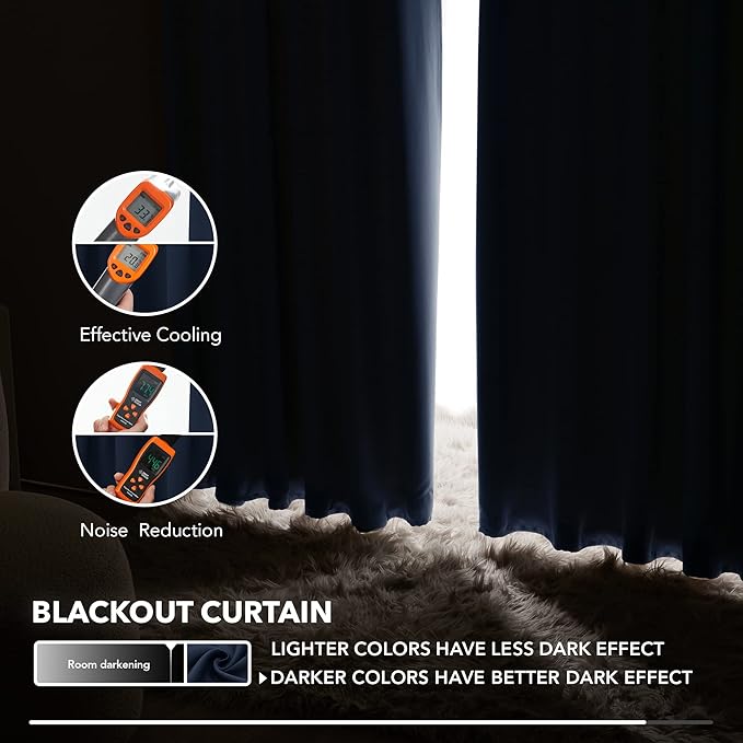 Deconovo Blackout Curtains, Thermal Insulated, W52 x L72 2 Panels, Back Tab, Machine Washable, Room-Darkening Drapes for Bedroom/Living Room Navy Blue