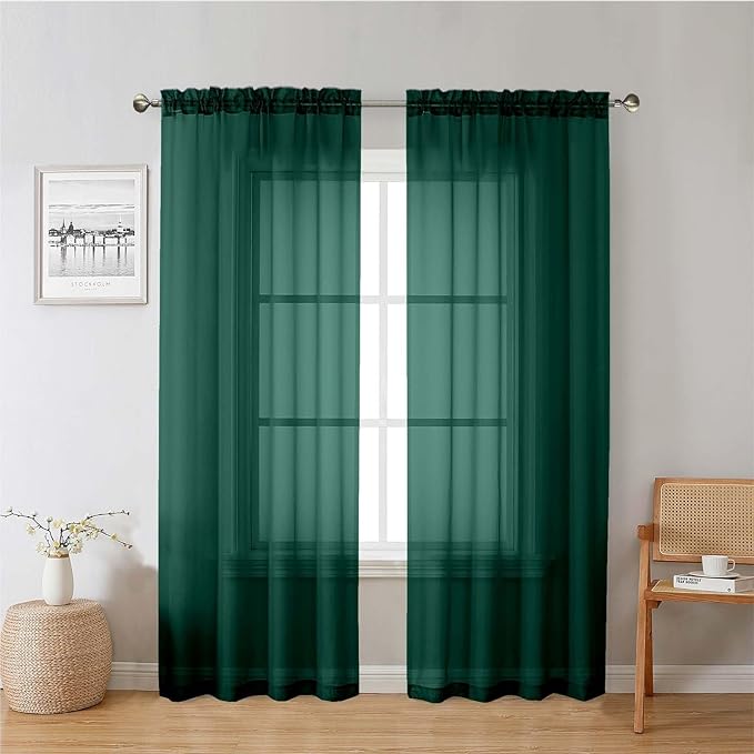 Lecloud Hunter Green Sheer Curtains 78 Inches Long 2 Panels, Airy Voile Solid Curtains, Gauzy Stylish Aesthetic Windows Decor Drapes with Rod Pocket for Bedroom Living Room, Each 42" W x 78" L