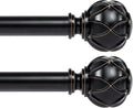 KAMANINA 1 Inch Curtain Rod Telescoping Single Drapery Rod 28 to 48 Inches (2.3-4 Feet), 2 Pack Black Curtain Rods for Windows 16 to 44 Inches, Netted Texture Finials