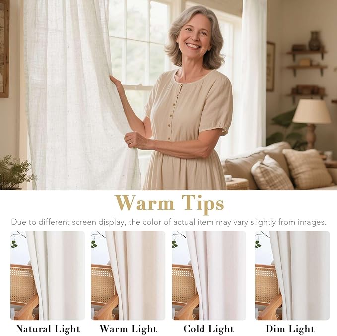 Elegant Natural Linen Blended Energy Efficient Light Filtering Linen Textured Curtains/Nickel Grommet Window Treatments Panels/Drapes (Set of 2, Natural, 52"W x 45"L )
