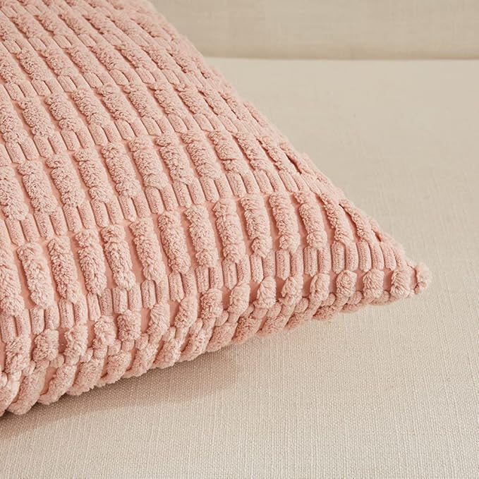 Fancy Homi 4 Packs Boho Pink Decorative Throw Pillow Covers 12x20 Inch for Living Room Couch Bed Sofa, Rustic Modern Farmhouse Home Decor, Soft Plush Corduroy Cute Square Cushion Case 30x50 cm