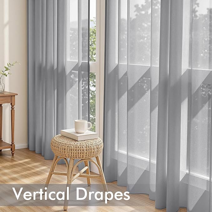 MIULEE Dark Grey Sheer Curtains 72 Inches Long, 4 Panels Set, Rod Pocket Light Filtering Window Drapes for Bedroom and Living Room, Elegant Airy Fabric, 42 x 72 Inches