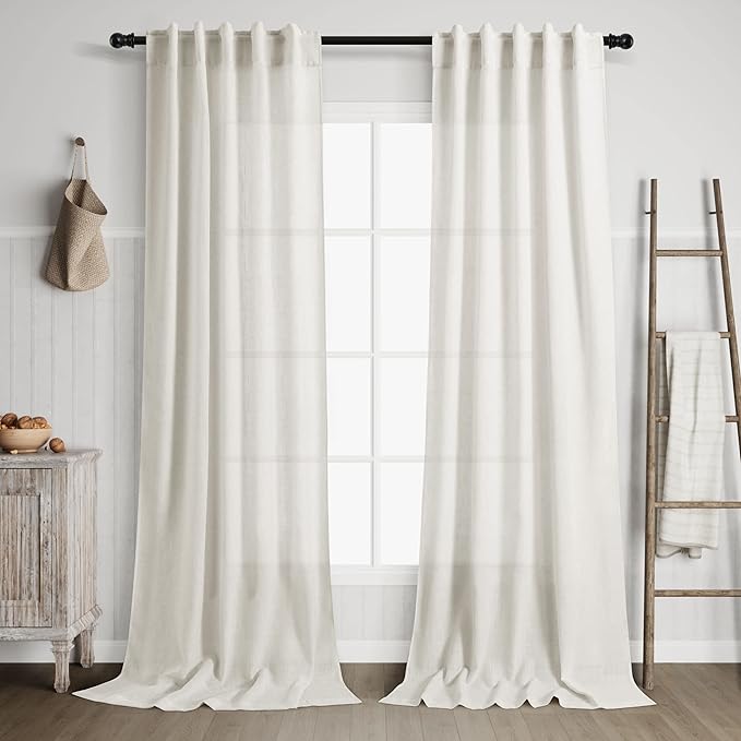 Extra Long Curtains 120 inch Length 2 Panels Set Back Tab Neutral Farmhouse Drapes Light Filtering Semi Sheer Linen Curtain 120 inches Long for Floor to Ceiling Window Ivory Cream 38 inches Wide