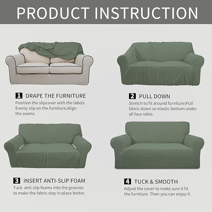 Easy-Going Stretch Sofa Slipcover 1-Piece Sofa Cover Furniture Protector Couch Soft with Elastic Bottom for Kids, Polyester Spandex Jacquard Fabric Small Checks (Sofa, Greyish Green)
