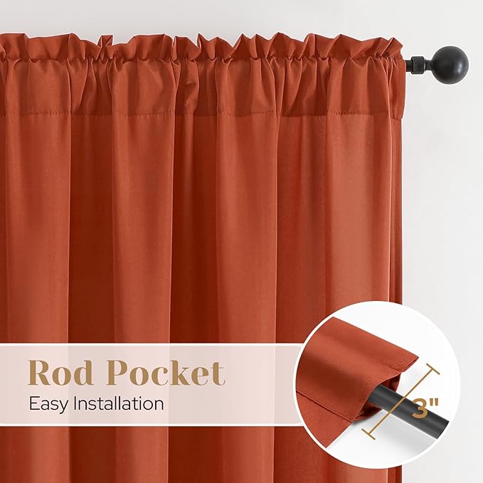 HOMEIDEAS Non-See-Through Fall Burnt Orange Privacy Sheer Curtains, 52 X 72 Inches Long 2 Panels Sheer Curtains Light Filtering Window Drapes for Bedroom Living Room