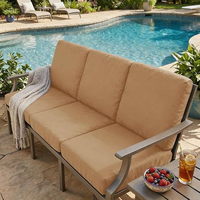hyha Milk Silk Couch Cushion Covers, Soft Magic Sofa Covers Washable for 3 Cushion Couch, Stretch Sectional Outdoor Cushion Covers for Patio Furniture with Elastic Bottom(3 Packs, Camel)