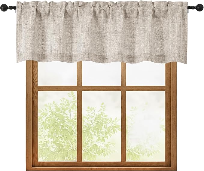OWENIE Linen Valances for Windows 1 Pcs, Light Filtering Textured Farmhouse Short Small Valance Curtains for Bathroom Basement Living Room Bedroom, Rod Pocket Half Curtains Over Sink, 60" W by 16" L