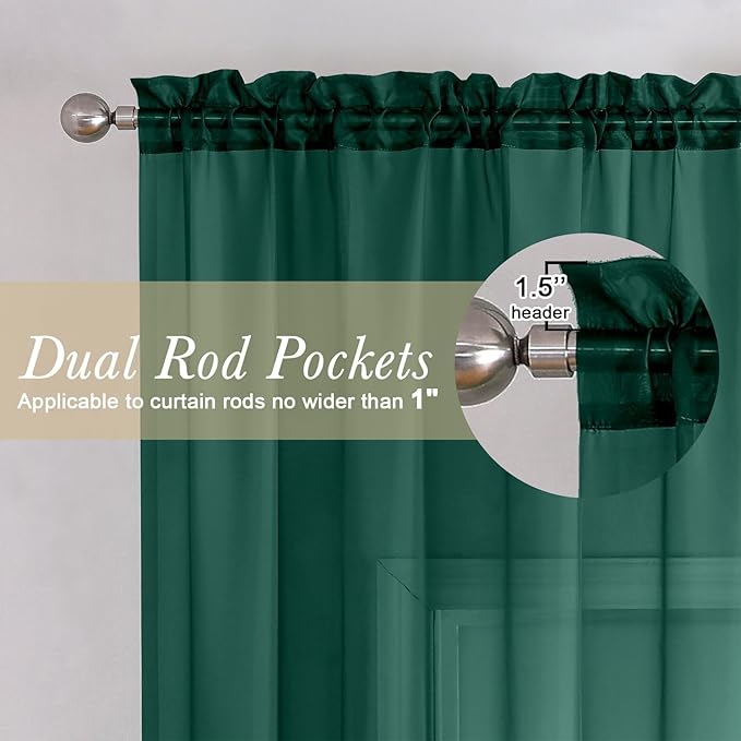 Lecloud Hunter Green Sheer Curtains 78 Inches Long 2 Panels, Airy Voile Solid Curtains, Gauzy Stylish Aesthetic Windows Decor Drapes with Rod Pocket for Bedroom Living Room, Each 42" W x 78" L