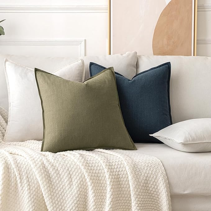 MIULEE Decorative Linen Euro Sham Pillow Covers 26x26 Navy Blue Boho Farmhouse Neutral Couch Throw Pillows for Bed Pack of 2 Accent Coastal Modern Pillowcase Summer Sofa Livingroom Home Decor