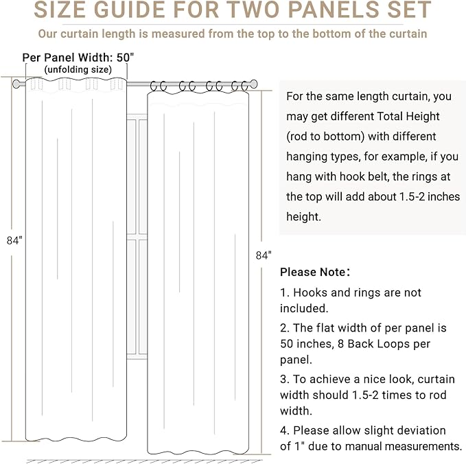 100% Blackout Shield Linen Blackout Curtains for Bedroom 80 Inches Long, Back Tab/Rod Pocket Living Room Drapes, Thermal Insulated Blackout Curtains 2 Panels Set, 50" W x 80" L, Oatmeal