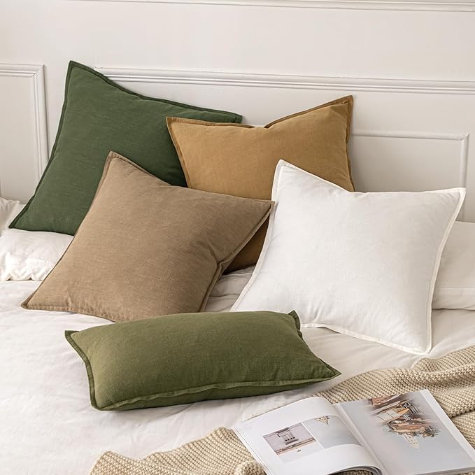 MIULEE Decorative Linen Euro Sham Pillow Covers 28x28 Inch Cream White Boho FarmhouseNeutral Couch Throw Pillows for Bed Pack of 2 Accent Modern Pillowcase Sofa Livingroom Home Decor