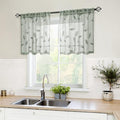 HOMEIDEAS Sage Green Sheer Kitchen Curtains 30 X 24 Inch Length 2 Panels Embroidered Leaf Pattern Short Curtains for Small Window Valance Tiers