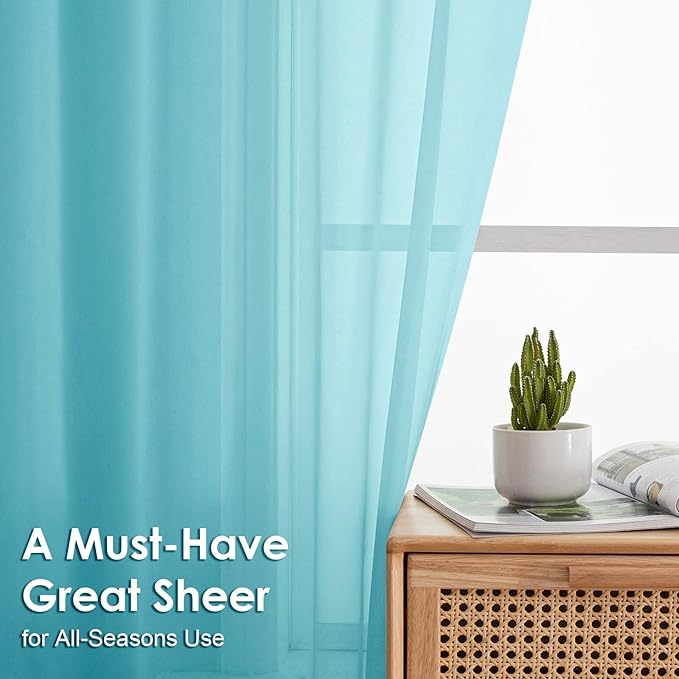 OVZME Sheer Curtains 63 inch Length 2 Panels Set for Bedroom Living Room, Soft Airy Elegant Light Filtering Sheer Curtains, Dual Rod Pocket Window Drapes, Each 42W x 63L Inches, Aqua