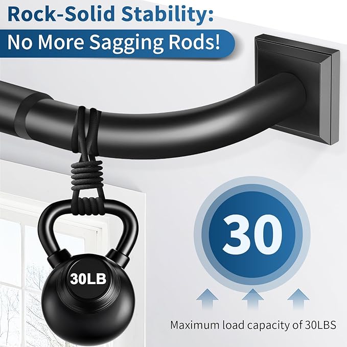 Black Curtain Rods for Windows 48-90Inch(4-7.5ft) Heavy Duty Wrap Around Blackout Curtain Rods,Adjustable Room Darkening Drapery Rod for Bedroom, Living Room, Sliding Door & Outdoor Patio