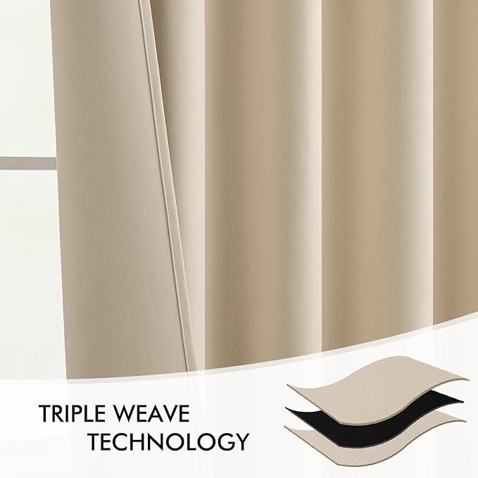 MIULEE Back Tab Cream Beige Curtains 96 Inch Long 2 Panels Set for Living Room Bedroom, Ivory Rod Pocket/Pinch Pleated Light Blocking Thermal Insulated Room Darkening Floor to Ceiling Blackout Drapes