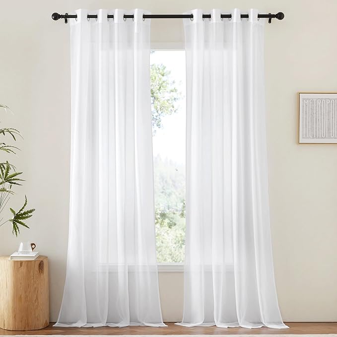 NICETOWN White Sheer Curtains & Drapes 96 inches Long for Living Room - Grommet Top Solid Lightweight & Airy Gauzy Window Treatments with Light Filtering for Bedroom, 2 Panels, W54 x L96