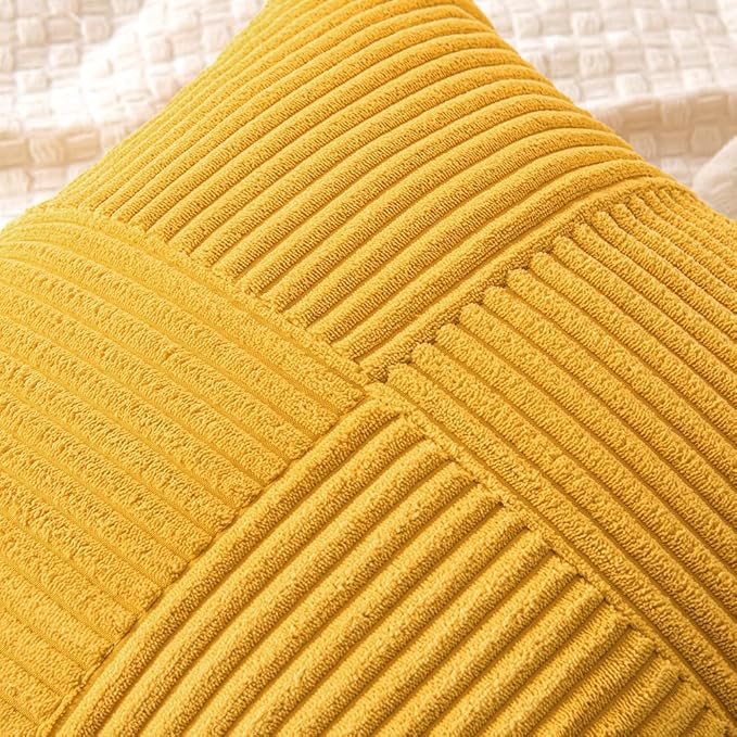 MIULEE Mustard Yellow Decorative Throw Pillow Covers 16x16 Inch for Couch Bed Sofa Pack of 2 Boho Farmhouse Throw Pillows Soft Cross Corduroy Patchwork Textured Cushion Cases