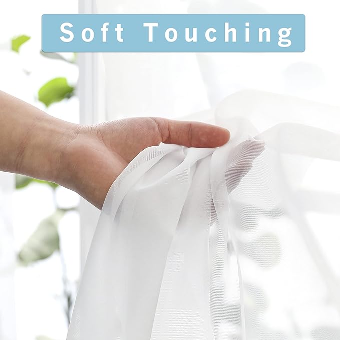OWENIE Sheer White Curtains, Sheer Curtains 63 inch Length 2 Panels Set, Rod Pocket Voile Fimly Sheer Drapes for Living Room/Bedroom, 2pcs, Each 59" W x 63" L