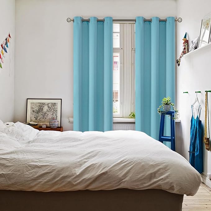 BGment Blackout Curtains - Grommet Thermal Insulated Room Darkening Bedroom and Living Room Curtains, Set of 2 Panels (38 x 84 Inch, Aqua)