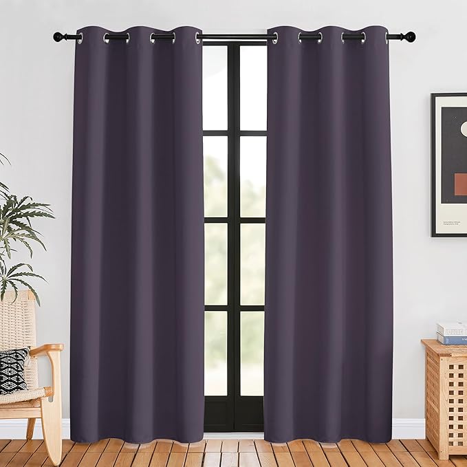 NICETOWN Blackout Window Curtains 80 inch Long, 2 Panels, 34 inch, Greyish Purple, Grommet Top Room Darkening Thermal Insulated Solid Vertical Drapes for Bedroom/Kid Room