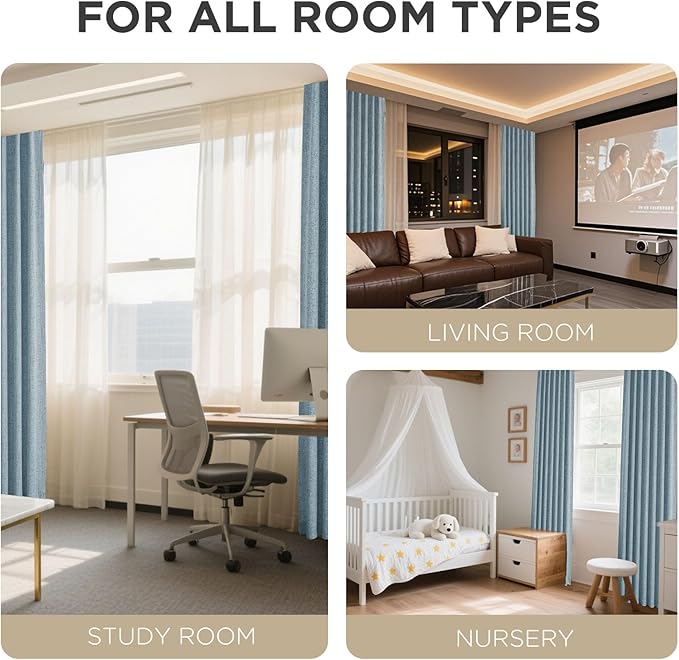 Joydeco Blackout Curtains for Bedroom - 100% Light Blocking 2 Panels Sky Blue Drapes 66" W x 96" L, Thermal Insulated Room Darkening Curtains, Linen Textured for Living Room, Rod Pocket & Back Tabs