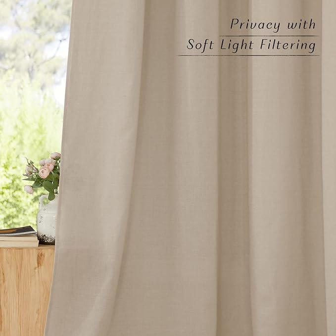 NICETOWN Linen 78 inch Curtains for Kitchen Window, Grommet Thick Flax Linen Taupe Small Window Treatments Privacy Assured with Light Filtering for Cafe/Kids Room, W68 x L78, 2 Panels
