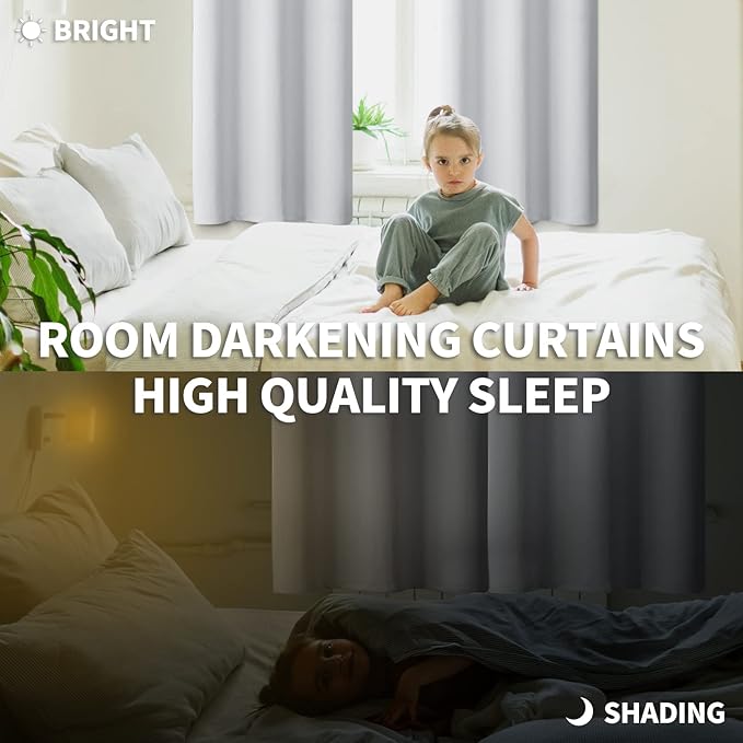 BGment Room Darkening Curtains for Bedroom - Grommet Thermal Insulated Window Treatments Light Blocking Curtains for Living Room, Set of 2 Panels, Each 55 x 69 Inch, Greyish White