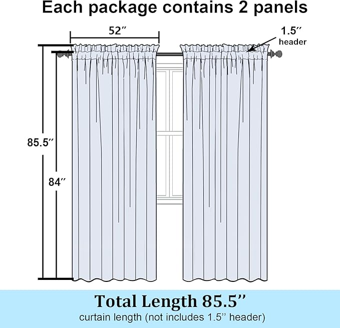 Simplebrand Semi Sheer Charcoal Grey Curtains 84 Inches Long 2 Panels, Light Filtering Geometric Jacquard Clip Textured Sheer Curtains for Bedroom，Modern Elegant Window Curtains Drapes，52x84 inch