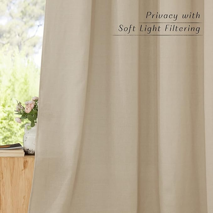 NICETOWN Rustic Linen 144 inch Long Curtains for Living Room, Grommet Privacy Added Thick Linen Weave with Light Filter Window Curtains & Drapes for Bedroom, Angora, W55 x L144, 2 Panels