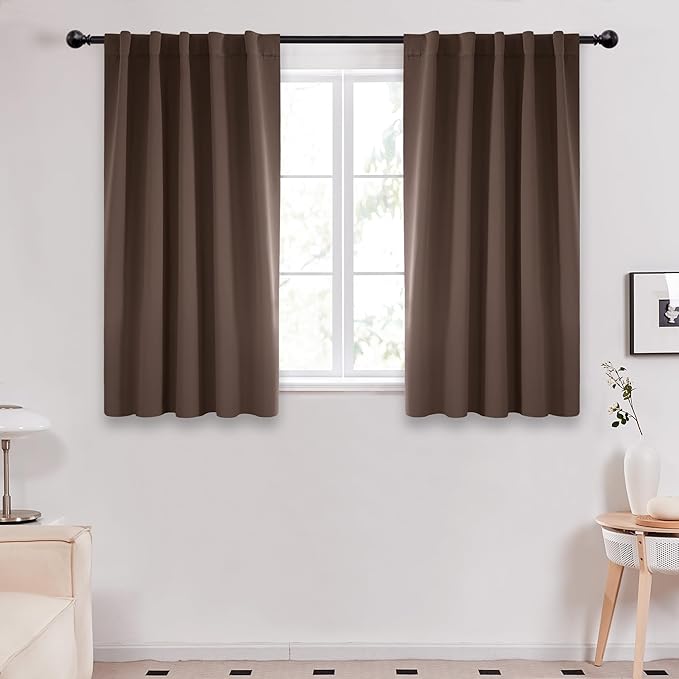 Deconovo Short Blackout Curtains for Small Windows Thermal Insulated Rod Pocket and Back Tab Curtains 42Wx45L Inch Brown 2 Panels