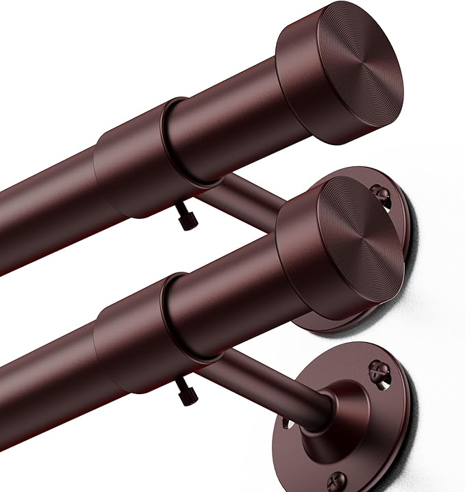 YaFex 2 Pack Heavy Duty Curtain Rods 32-120 Inch, 1 Inch Adjustable Long Curtain Rod for Windows, Bronze Window Treatment Rods Set with Aluminium Finials, Modern Design