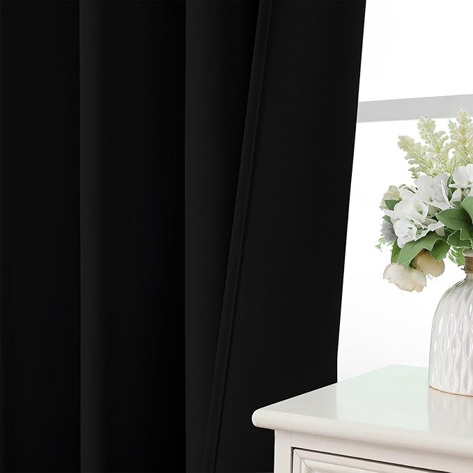CUCRAF Black Blackout Curtains 108 inch Length 2 Panels Set, Rod Pocket Room Darkening Drapes for Bedroom Living Room, Insulated Thermal Light Blocking Window Curtain (W52 x L108 Inch)