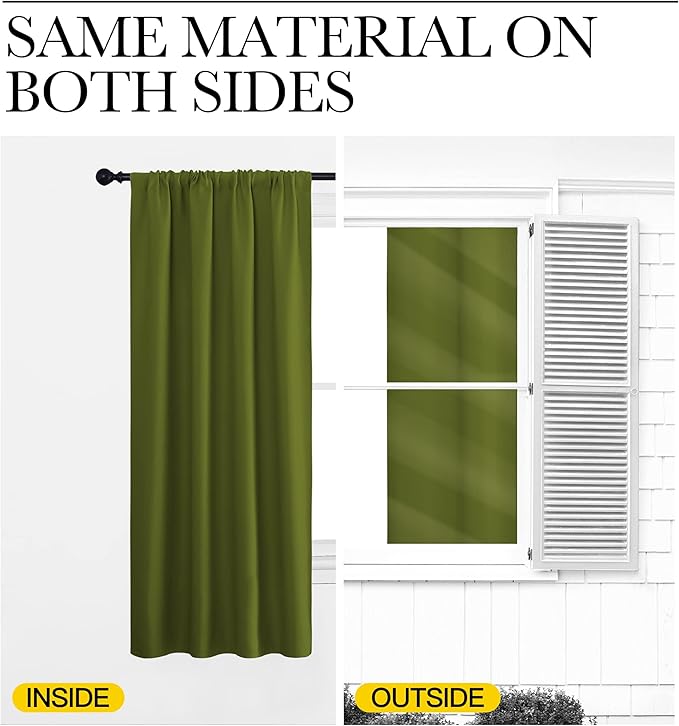 NICETOWN Blackout Draperies and Curtains, Thermal Insulated Window Decoration Blackout Drapes for Kid's Room (Olive Green, 1 Pair, 52 x 63 inches)