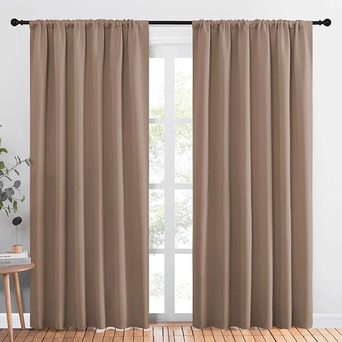 NICETOWN Room Darkening Curtains for Bedroom, Cappuccino, Set of 2 Panels, 62 x 84 Inch, Triple Weave Home Decoration Thermal Insulated Solid Drapes for Patio Door