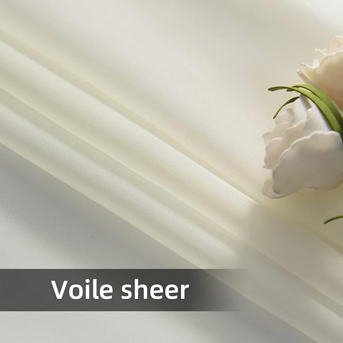 youleyar Solid Sheer Rod Pocket Curtain Voile Draperies 2 Panels White Beige Black Grey Coffee 52 Inch Width 72 Inch Long 1 Pair for Kitchen Bedroom Children Living Room Yard(Ivory,52Wｘ72L)