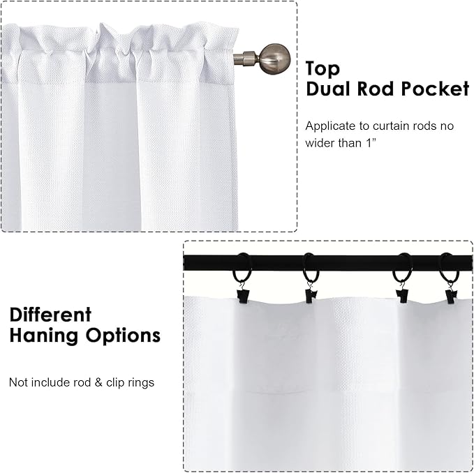 OWENIE Bob 1 PCS White Valances for Windows, Faux Linen Textured Kitchen Window Curtains Valance for Bedroom Living Room, Modern Soft Airy Solid Rod Pocket Bathroom Cafe Curtain, 60Wx24L Inch