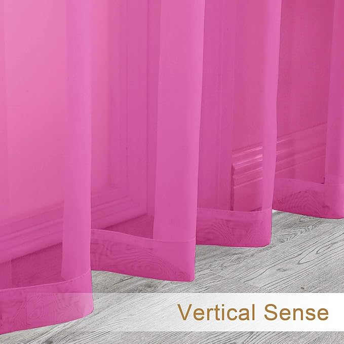 Chyhomenyc Sheer Hot Pink Tier Curtains 24 Inch Length Set, Small Window Kitchen Curtains for Bathroom Living Room Basement, Farmhouse Short Voile Curtain 42Wx24L, Rod Pocket, 2 PCS