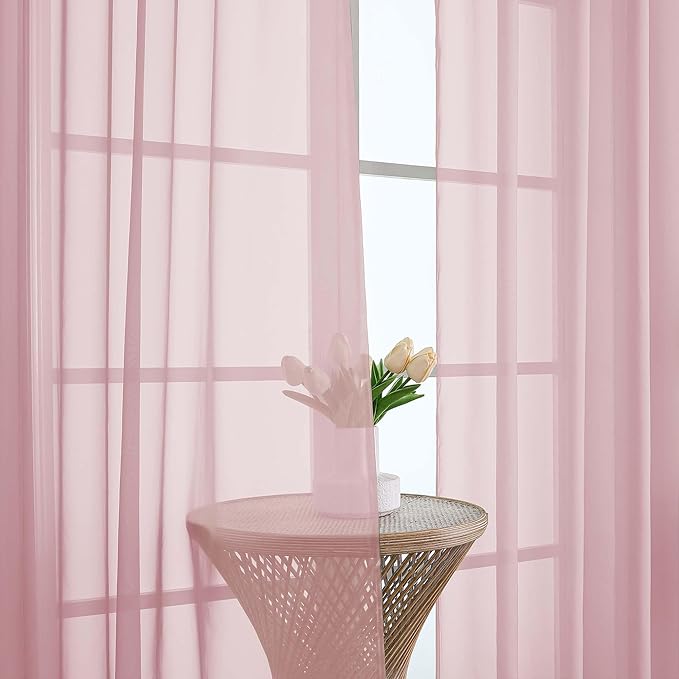 OWENIE Blush Sheer Curtain 90 Inches Long 2 Panels Set, Solid Filmy Drapes for Living Room Bedroom, Elegant Window Voile Sheer Curtain Panels Drapes, 2 Pcs, Each 59" Wx90 L Inch